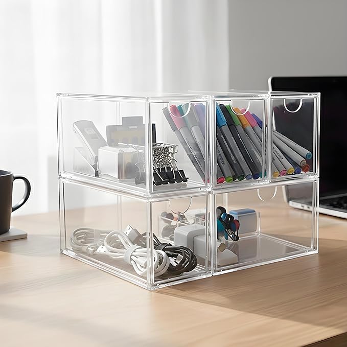 Coffee Pod and Tea Bag Organizer Drawer – Crystal-Clear Acrylic Tea Bag Drawer, Easy to Clean & Stackable for K-Cups, Tea, Sugar Packets in Office, Gym & Kitchen Cupboard (5-Pack)