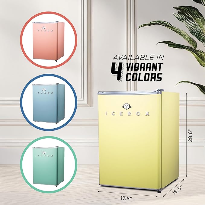 ICEBOX 2.5 Cu. Ft. Compact Refrigerator, ENERGY STAR Certified Small Refrigerator, Single Door Mini Fridge with Chiller Compartment, R600a Refrigerant, IBCR25SUN, Sun Yellow