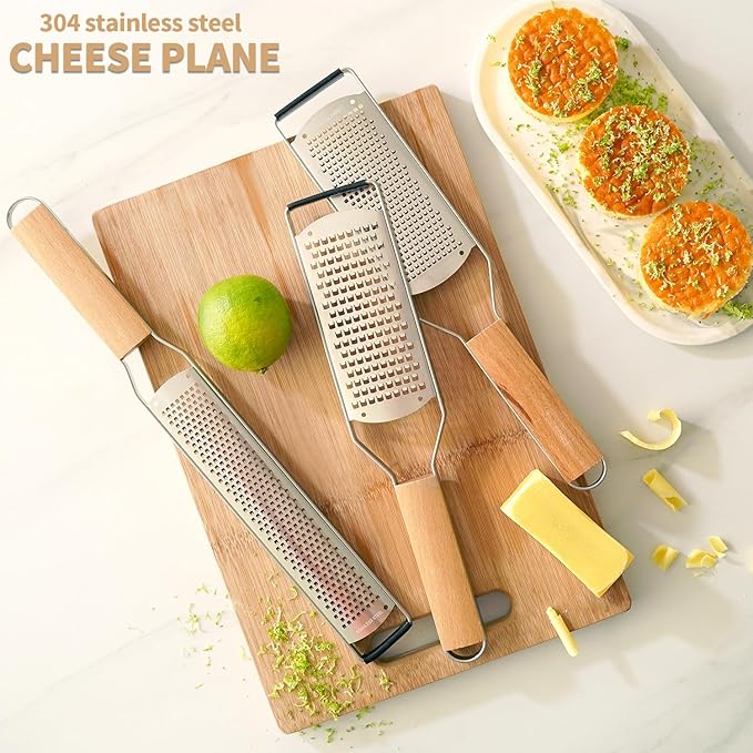 Professional Cheese Graters for Kitchen Stainless Steel Handheld,Durable Rust-Proof Metal Lemon Zester Grater With Wood Handle for Cheese,Chocolate,Spices,Kitchen Gadgets (Wideboard)
