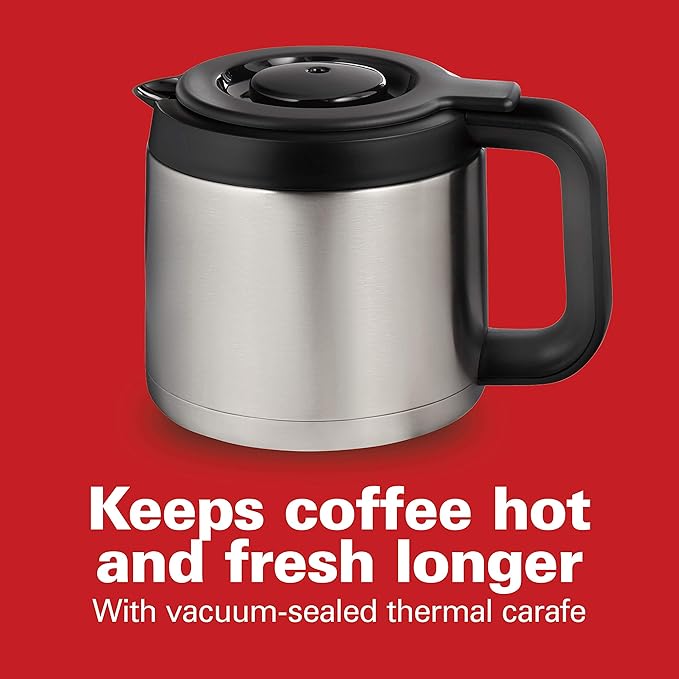 Hamilton Beach Programmable Front-Fill Coffee Maker with Thermal Carafe (46391), 12 Cup Capacity, Black and Stainless