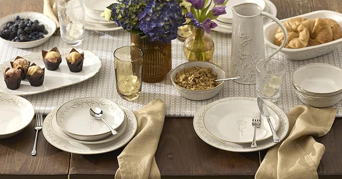 Lenox Home And Kitchen, Homespun Hors D'Oeuvres Tray, Stoneware Material, Serving Tray, Dishwasher And Microwave Safe, Snacks Fruit, Serving, Thistle Design (White, 1 Piece, 13.7 Inch L X 8.89 Inch W)