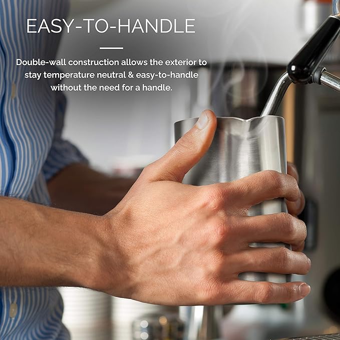Final Touch Milk Frothing Pitcher for Coffee & Espressos - Double-Wall Insulated 304-Grade Stainless Steel (CAT131)