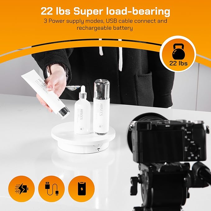 Remote control Motorized Rotating Display stand - 360° Electric Rotating Platform | 3-in-1 Sizes - 5.74", 7.08" and 8.66" Replacement Covers - Rechargeable Turn Table - Live Streaming & Photography