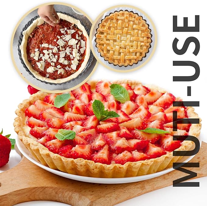 11 x 2 Inches Deep Dish Tart Pan Set of 2, Nonstick Tall Tart Quiche Pan, Carbon Steel Deep-dish Pie Pan with Removable Loose Bottom for Baking Thanksgiving Christmas