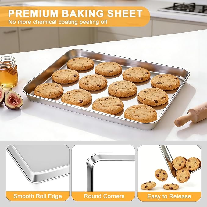 Onader 9 x 13 Inch Baking Sheet, Stainless Steel Quarter Sheet Pan for Baking & Roasting, Metal Cookie Toaster Oven Pan Tray, Heavy Duty & Dishwasher Safe, 1-Pack (Actual Size: 12.5" x 9.7")