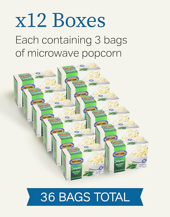 Preferred Popcorn Jalapeno Microwave Popcorn, 36 Pack, Non-GMO 100% Whole Grain Gluten Free