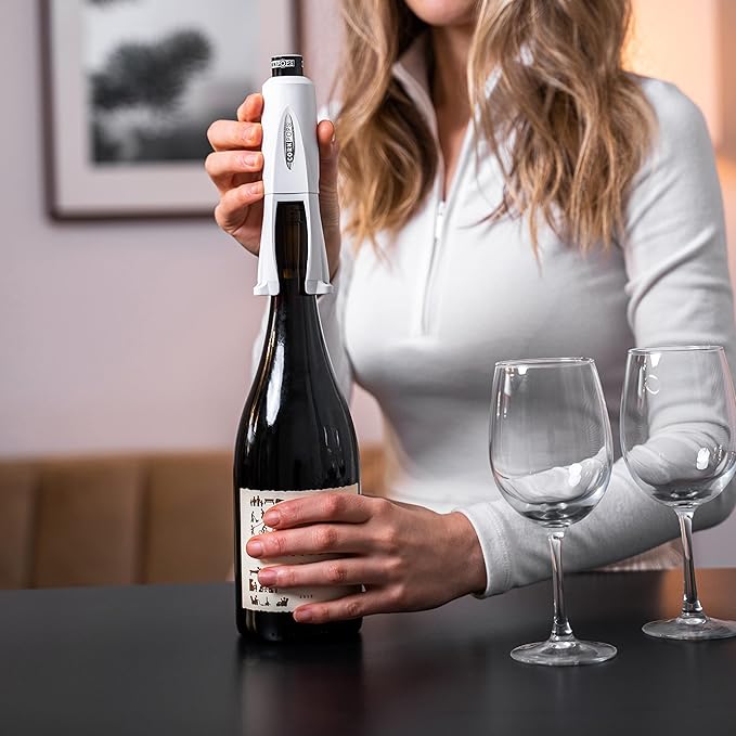 Cork Pops Legacy Wine Opener Built-in 4-Blade Foil Cutter Safe Cork Removal, Effortless Push Button Use, Needle Guard for Safety, Low-Pressure Cartridge Opens Up To 60 (White, With 1 Cartridge)