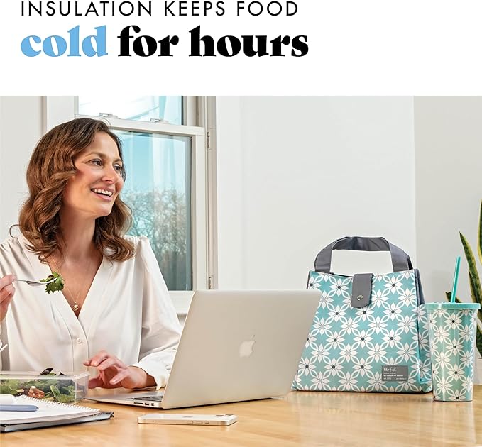 Fit & Fresh Lunch Bag For Women, Insulated Womens Lunch Bag For Work, Leakproof & Stain-Resistant Large Lunch Box For Women With Containers and Matching Tumbler, Snap Closure Westport Bag Aqua