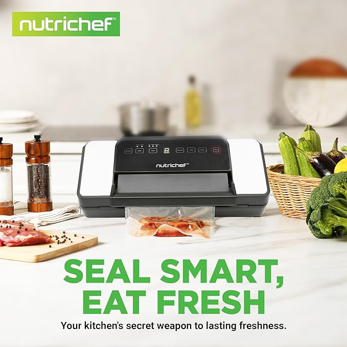 NutriChef Premium Vacuum Sealer Machine Automatic, Powerful Food Vacuum Sealer Machine with Bags, Touchscreen, Cutter & Multi-Modes for Dry, Moist & Soft Food Storage, Prep, and Sous Vide Cooking