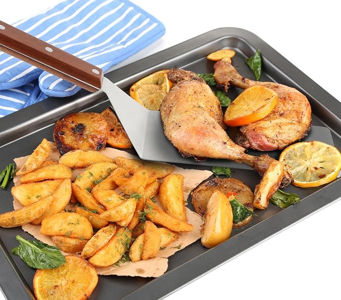 8” Extra-Large Sturdy Stainless Steel Spatula Hamburger Turner with Strong Wooden Handle – Professional Commercial Food Flipper Scraper for Grilling Cooking, Baking for Your Flat Top Restaurants