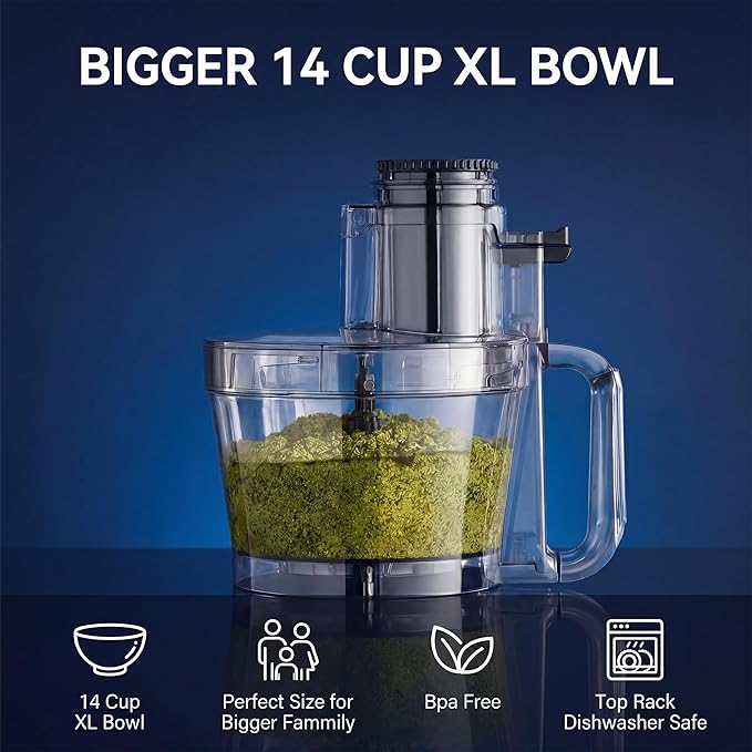 14-Cup Aluminum-Diecast Food-Processor - XL Bowl, Large Chute, 800W Motor & Silver Die-Cast Base, Slicing & Shredding, Chopping & Mixing, For Fries, Cheese, Meat & Veggie Prep, For Home Use