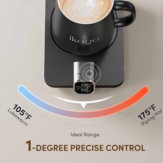 Coffee Mug Warmer & iKago Mug Set, Accurate Temperature Control Smart Heated Mug for Desk, Electric Coffee Warmer with Auto Shut Off & Real-Time Temp Display, Gifts for Men Women, 15oz Ceramic Mug