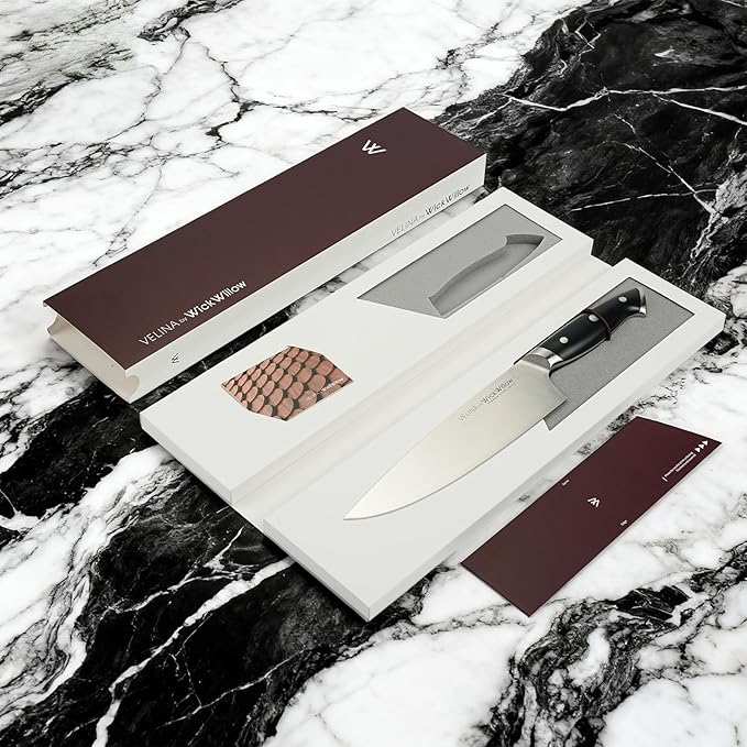 WICKWILLOW 8" Chef Knife – Razor Sharp German Steel – All-Purpose Kitchen Knife for Slicing, Dicing & Chopping – Full Tang & Ergonomic Handle – Gift Box – Velina Series
