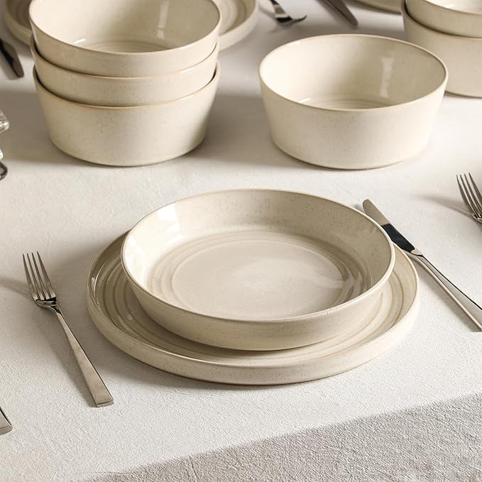 Stone Lain Claire 8-Piece Pasta Bowl Set Stoneware, Bowls, Dishwasher and Microwave Safe, Dish Set for 8, White