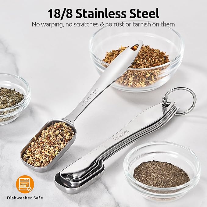 U-Taste 18/8 Stainless Steel Measuring Cups and Spoons Set of 10, and 18/8 Stainless Steel Square Measuring Spoons Set of 8 (Aqua Sky+Silver)