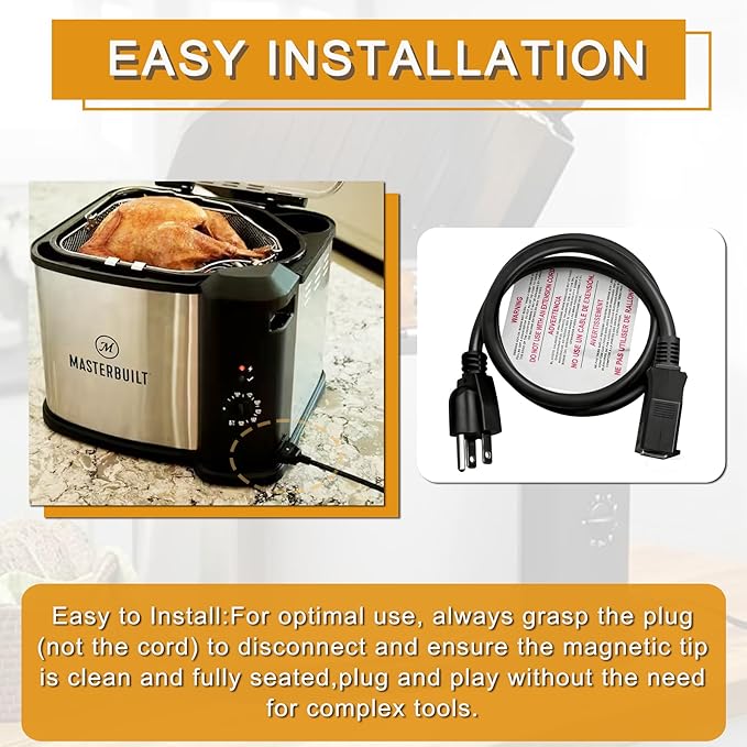 9001150010 Break-Away Magnet Power Cord Fit for Masterbuilt 10 Liter XL Electric Turkey Fryers MB20012420 MB20010326