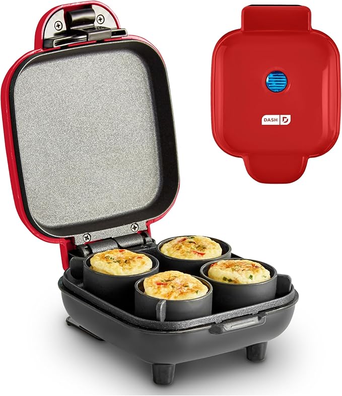 Dash Deluxe Egg Bite Maker - Electric Egg Bite Maker for Healthy Protein Snacks - Quick Cleanup, Space-Saving Design & Non-Slip Feet - 4 Servings, Red