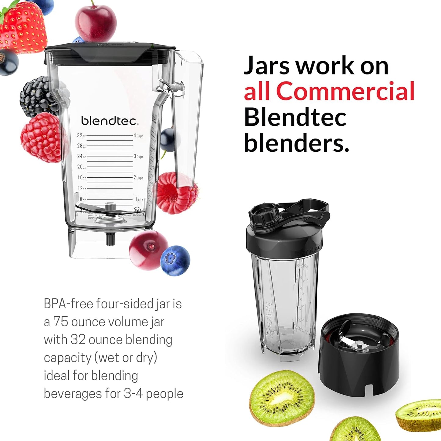 Blendtec Total Blender Classic - Includes FourSide Jar (75 oz) - 10-Speed Professional-Grade - High-Power Kitchen Blender with 6 Pre-Programmed Cycles - Black