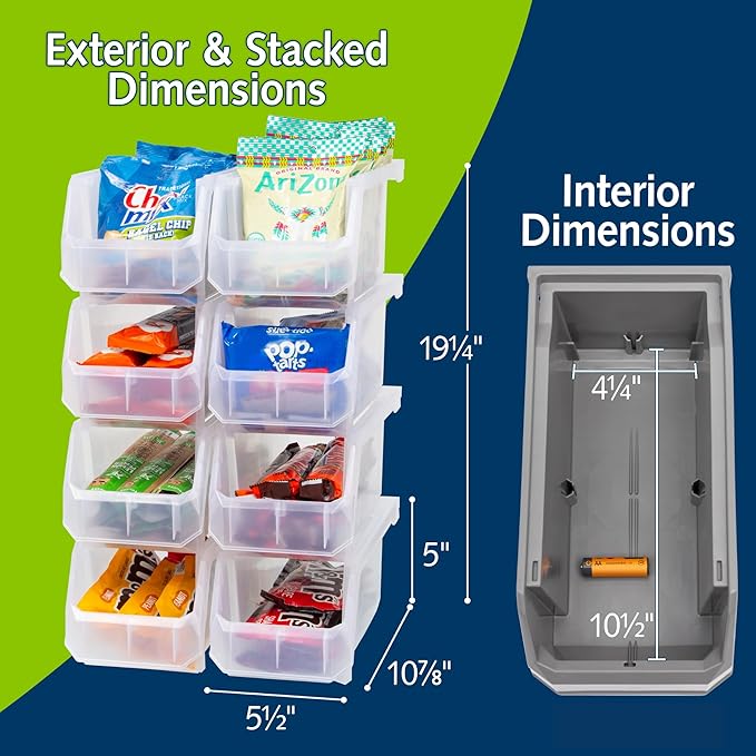 Plastic Containers for Organizing and Storage Bins for Closet, Kitchen, Office, Garage or Pantry Organization, Stackable Bins, Medium (11" x 5" x 5.5"), 8-Pack, Clear