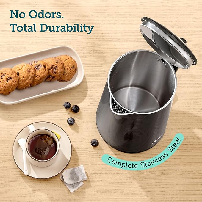 Cosori Electric Kettle, No Plastic Inner Lid, Filter & Spout, Stainless Steel Tea Kettle, Automatic Shut Off & Boil-Dry Protection, Durable Tea Kettle Boiler & Heater, 1.5L/1500W, Black