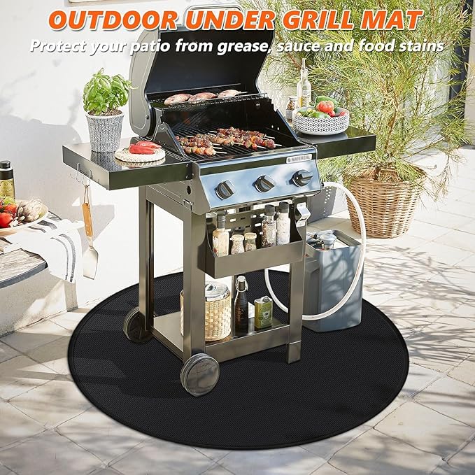 30" Round Fire Pit Mat for Solo Stove Bonfire/Under Grill Mat for Outdoor Grill Fireproof Waterproof Oil-Proof, 4 Layers Fireplace Mat BBQ Mat Portable Solo Stove Mat for Deck Patio Grass Smoker