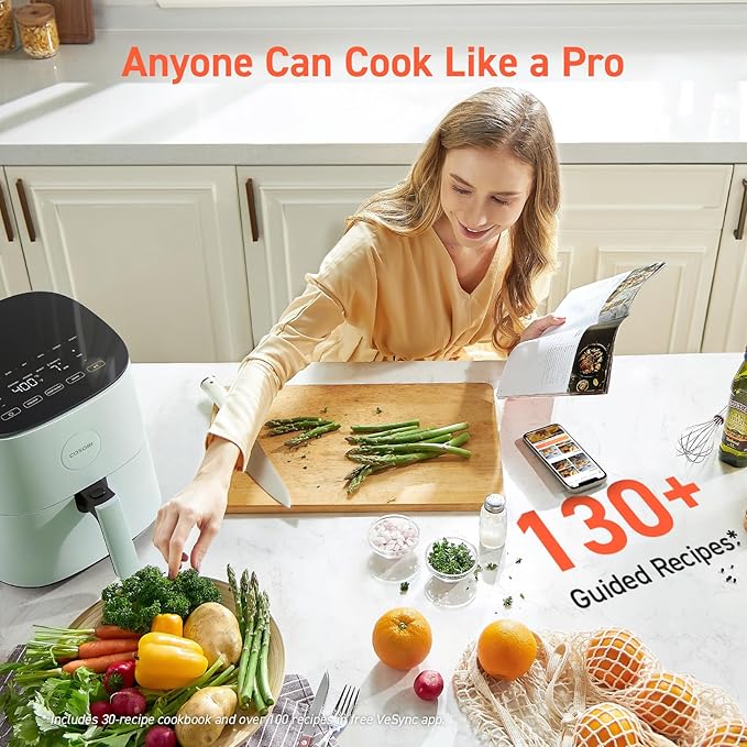 COSORI Air Fryer Pro LE 5-Qt Airfryer, With 20PCS paper liners, 10 Functions that Dry, Bake, Roast &Preheat, Shake Reminder, Up to 450℉, 85% Oil less, Compact, 130+ Recipes, Dishwasher Safe, Green