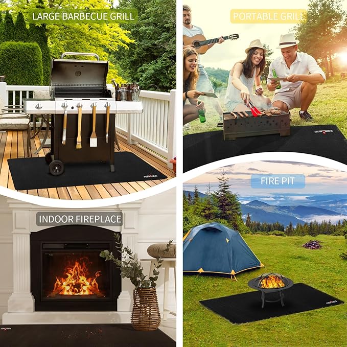 Large 60 x 42 Inch Under Grill Mats for Outdoor Grill,Double-Sided Fireproof/Waterproof/Oil-Proof Grill Pad,BBQ Mats for Outdoor Grill,Indoor Fireplace/Fire Pit Mat,Deck/Patio/Lawn Protector