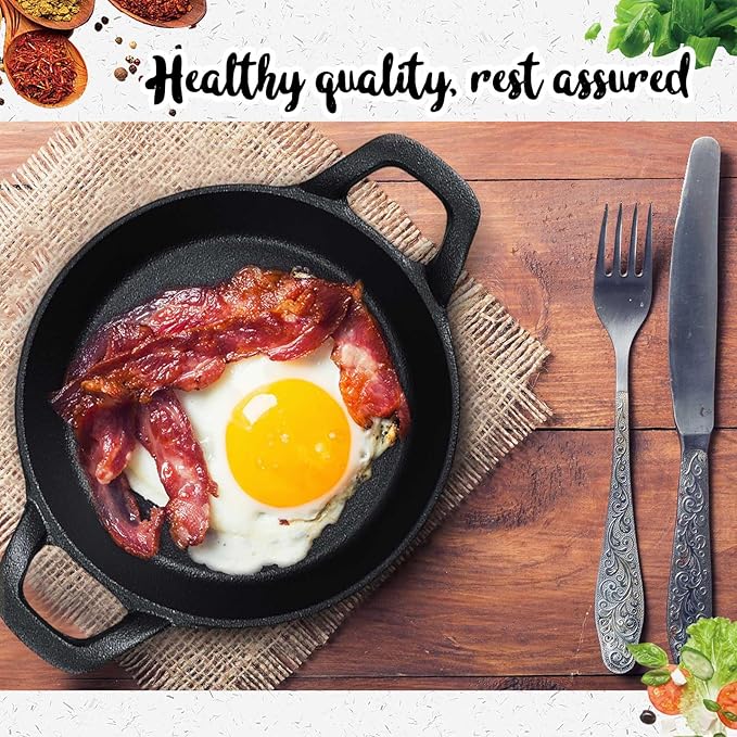 Mini Cast Iron Skillets 6.3 x 6.3 x 1.5 Inch Cast Iron Pan Small Ramekin Set Black Casserole Dish Cookware Oven Safe Mini Skillets for Kitchen Indoor Outdoor Picnic (4 Pack)