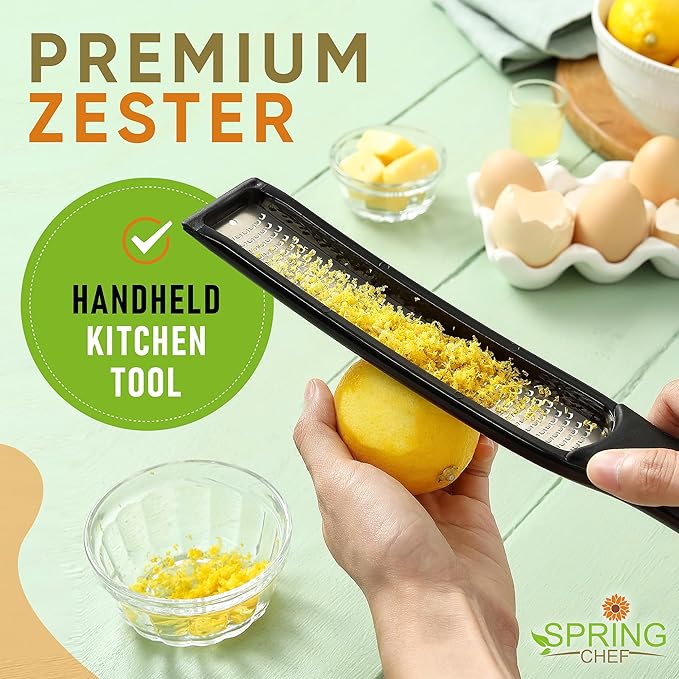 Spring Chef Swivel Vegetable Peeler & Y Peeler with Sharp Stainless Steel Blades & Premium Lemon Zester (Fine Grater) with Handle - 3 Product Bundle - Black