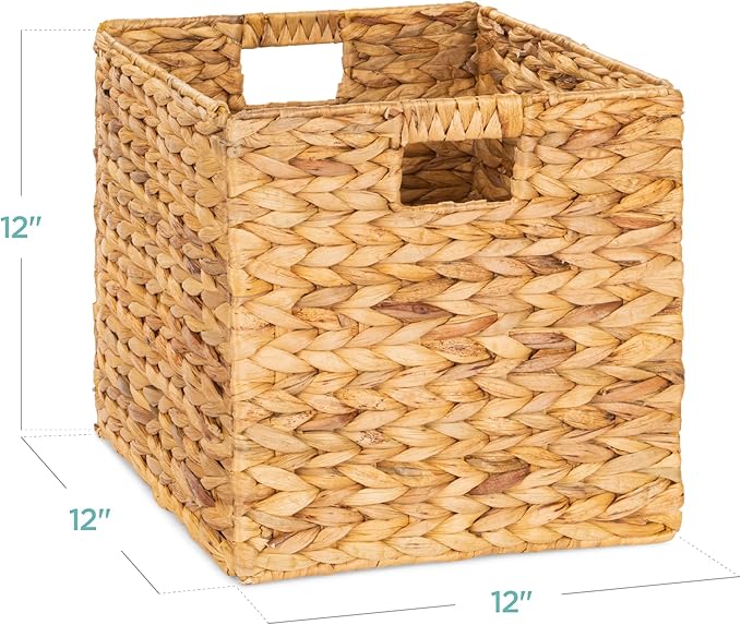 Best Choice Products 12x12in Hyacinth Baskets, Rustic Set Of 5 Multipurpose Collapsible Storage Organizer, Handwoven Laundry Totes for Bedroom, Living Room, Shelves w/Inserts - Natural