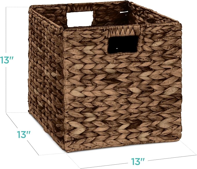 Best Choice Products 13x13in Pack of 5 Cube Storage Baskets, Water Hyacinth Multipurpose Collapsible Organizers, Handwoven Laundry Totes for Laundry, Living Room, Kids Room & Nursery - Brown