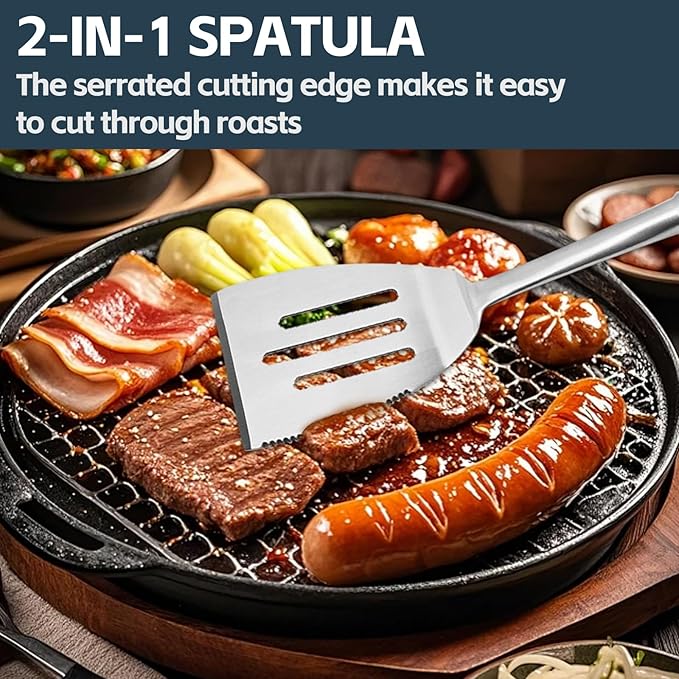 Heavy Duty Grill Tools Set Multi-Function Grill Set Accessories BBQ Set Premium Stainless Steel Spatula Fork & Tongs, Barbecue Utensils Tool Kit Gift for Men Women Grilling Lover Outdoor