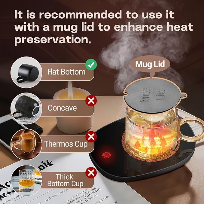 Coffee Mug Warmer for Desk with Auto Shut Off, Coffee Cup Warmer for Desk with Auto Shut Off, 3 Adjustable Temperature Settings & 8 Hours Auto shutoff