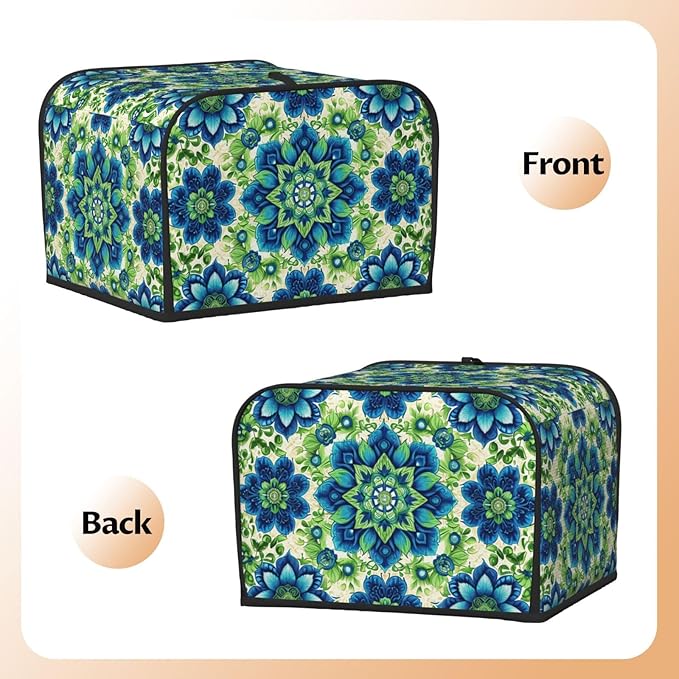 Green Blue Batik Covers for 4 Slice Toasters,Cute Country Bread Machine Cover with Handle,Washable Stain Resistant Kitchen Small Appliance Cover Dining Decor