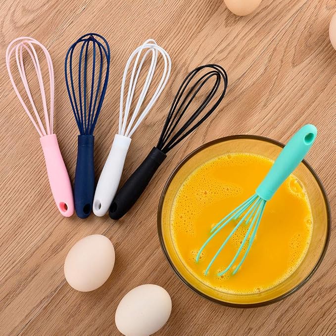 3 Pcs Premium Colorful Kitchen Mini Silicone Whisks - Mini Whisk Set Egg Beater for Stirring Cooking Baking, Tiny Silicone Balloon Wire Whisk, Milk Frother Kitchen Utensils Gadgets