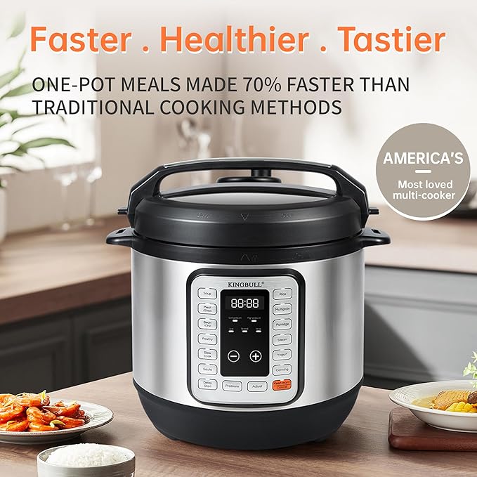 KINGBULL 12-in-1 Electric Pressure Cooker, Instant Multi-Use Non-Stick Pot, Slow Cooker, Rice Cooker, Steamer, Sauté, Yogurt Maker, Warmer &Delay Start,LED Screen& Manual(8QT)