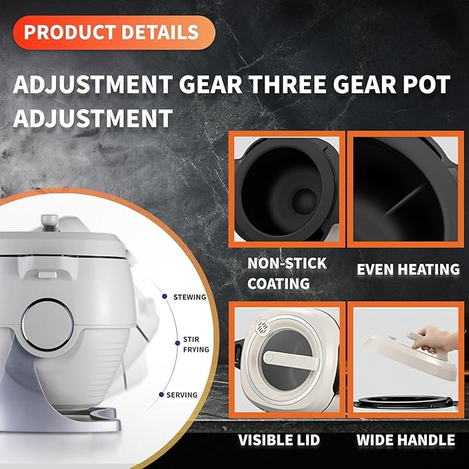 Electric Wok, Automatic Wok with Stirring Function and Non-Stick Coating, Multifunctional Cooking Appliance for Frying, Steaming, Cooking,Ideal for Beginners