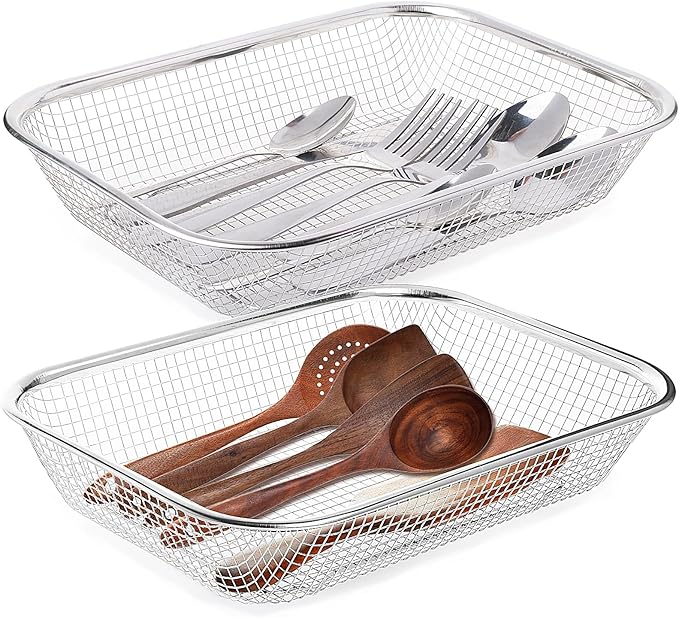 Utensil Drying Rack, 2 Pack Stainless Steel Utensils Holder Dishwasher Silverware Basket, Compact Dish Rack Chopsticks Spoons, Forks, Knifes Drainer Basket Organizer for Kitchen Counter, Medium