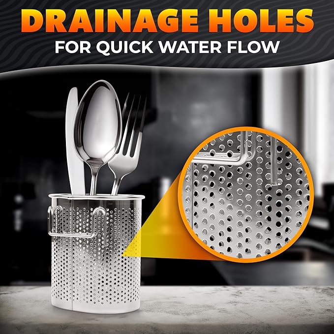 Chopstick Dishwasher Basket 3.5x2.7x3.9" – Stainless Steel Chopstick Holder for Dishwasher with Hooks, Oval Design Rust-Resistant Perforated Utensil Caddy for Straws, Teaspoons & Small Kitchen Tools