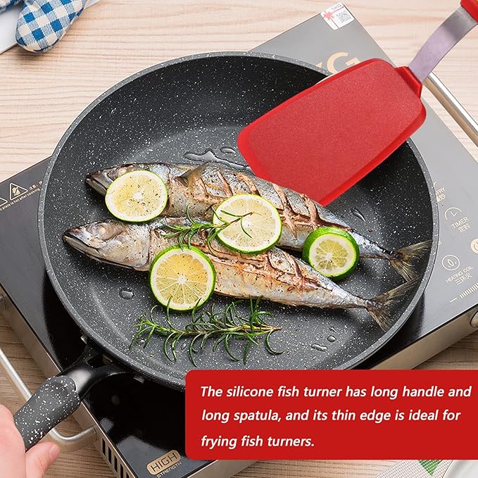 Kitchen Spatulas Silicone Turner Heat Resistant Melt Proof Spatula Set for Nonstick Cookware,Flexible Non Scratch Thin Spatula Wide,Angled and Flipper 3-pack for Frying Eggs,Pancake,Burger,Fish.Red
