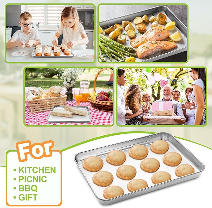 CEKEE Stainless Steel Baking Sheet Set of 4, Large Baking Pan & Cookie Sheet & Baking Tray for Oven, Half Sheet Pan, Size 18 x 13 x 1 inch, Heavy Duty & Mirror Finish & Easy Clean