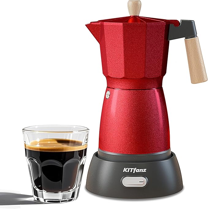 Electric Espresso Coffee Maker, Italian Coffee Pot, Electric Moka Pot, Cuban Coffee Maker, Portable Cafeteras Electricas Espresso Makers with Detachable Base 3 or 6 Cup (Red)