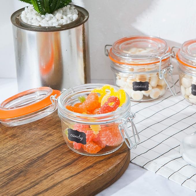 Small Glass Jars With Airtight Lids, Glass Spice Jar 5 oz,Maosn Jars With Leak Proof Rubber Gasket 150ml,Glass Storage Containers With Hinged Lid,Kitchen Canisters 12 Pack