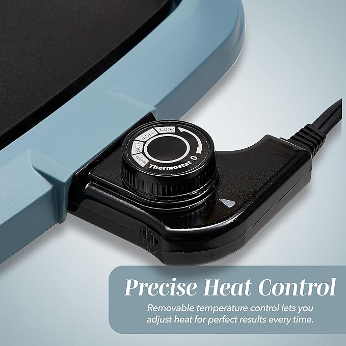 COOK WITH COLOR Electric Griddle 1200W, Nonstick Surface for Pancakes, Burgers, Eggs & More, Removable Temperature Control, Slide-Out Drip Tray, 10" x 16" Cooking Area, Slate Blue