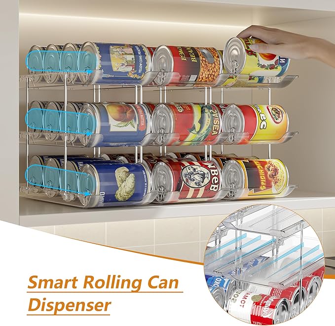 LXLXXL Can Organizer For Pantry Canned Food Goods Organizer For Cabinet Clear Automatic Rolling Can Storage Organizer Pantry Holders Rack, Holds Up to 48 Cans