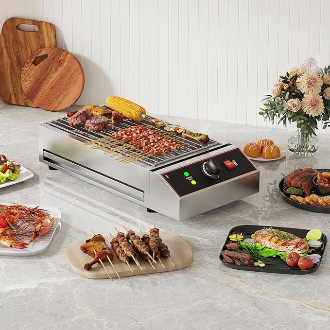 GarveeHome Electric Indoor Grill, 1800W Commercial Portable BBQ Grill Smokeless Countertop Grill with Removable Griddle, Stainless Steel, for Restaurant Home Camping Party Picnic