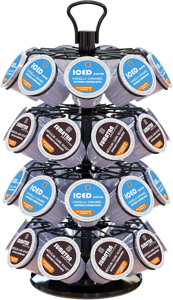 BLACKSMITH FAMILY 36 K Cup Pod Carousel Easy Assembly Design K Cup Holders,K Cup Holder, K Cups Holder,K Cup Carousel, 4-Tier Coffee Pods Holder Storage Organizer Stand,Glossy Black