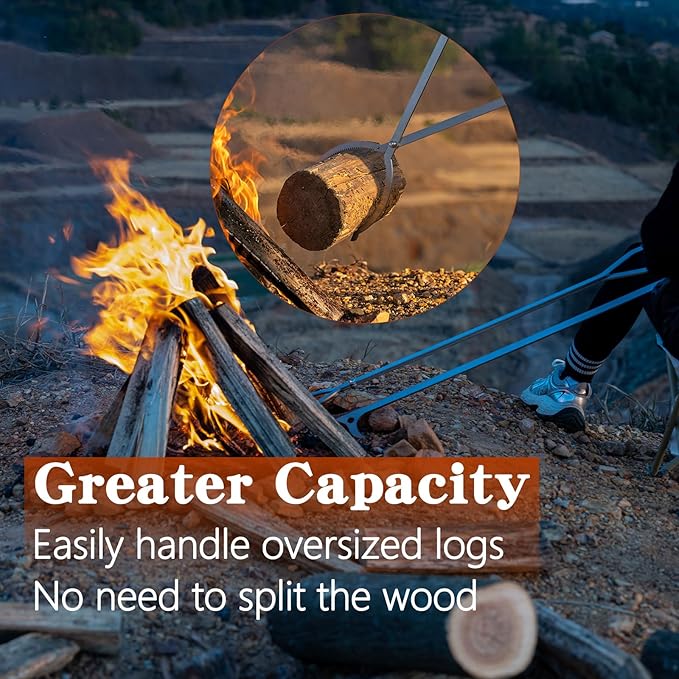 32" Stainless Steel Fire Log Tongs Firewood Grabber and Fire Poker Set,Large Fire Pit Tool Outdoor/Indoor Bonfire Campfire Backyard Deck Camping Log Grabber Safely Moves Firewood
