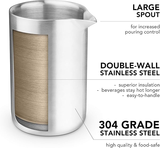 Final Touch Milk Frothing Pitcher for Coffee & Espressos - Double-Wall Insulated 304-Grade Stainless Steel (CAT131)