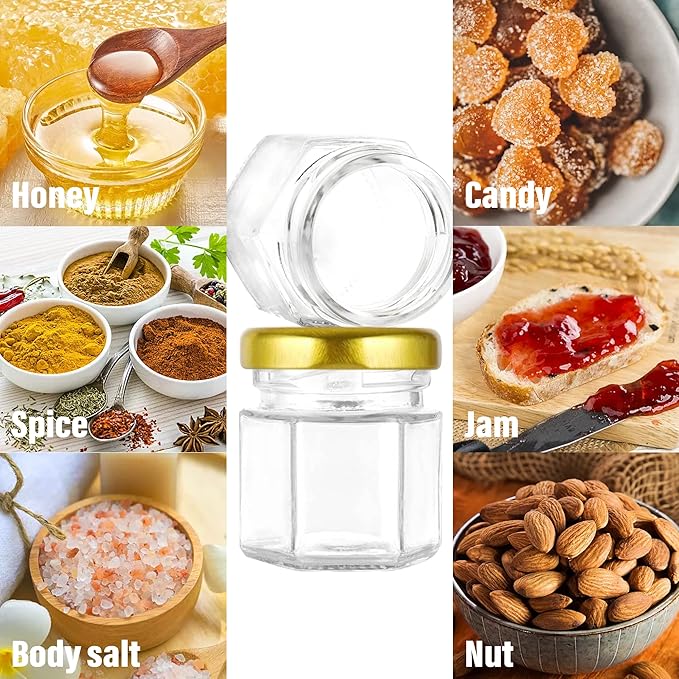 GIVAMEIHF Mini Glass Honey jars with Lids-1.5oz,48 pack Honey Jars,Small Honey Jar with Dipper,Thank You Tags,Jutes Rope,Empty Glass Jars for Jams,Baby Shower, Wedding Favors, Party Favors